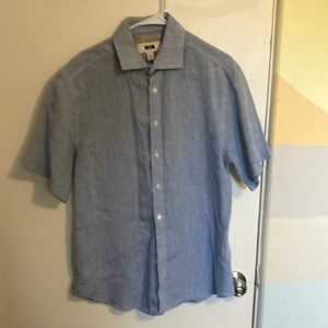 Joseph Abboud Light Blue Linen Short-sleeve Casual Dress Shirt Large